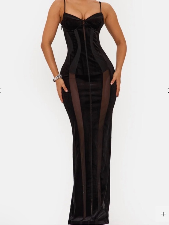 Dresses & Skirts - Black Sheer Panel Corset Maxi Dress